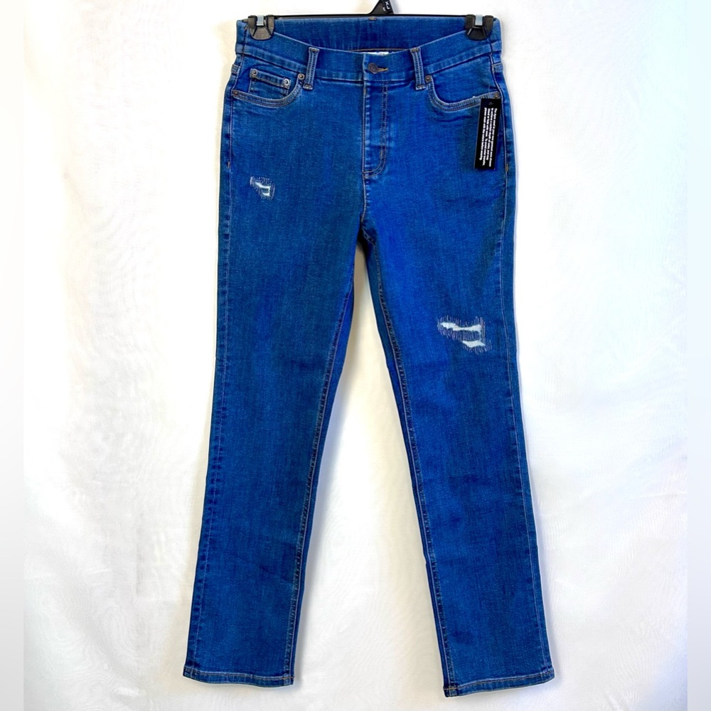 NWT QVC Denim & Co Womens Distressed Straight Leg Mid-rise Stretch Jeans Size 10